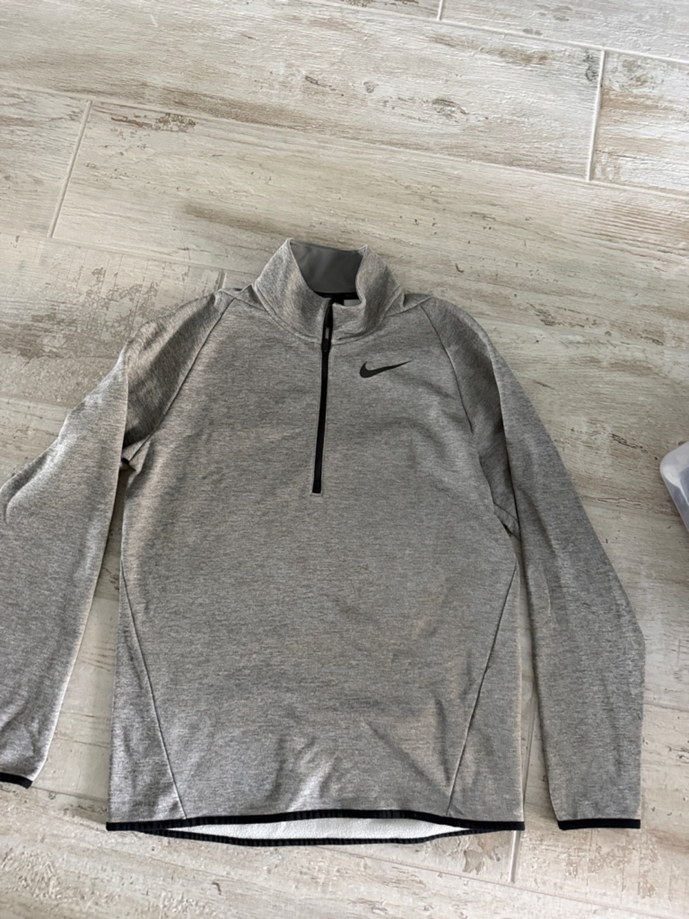 Men’s Nike Light Grey Quarter-Zip Pullover with Black Swoosh
